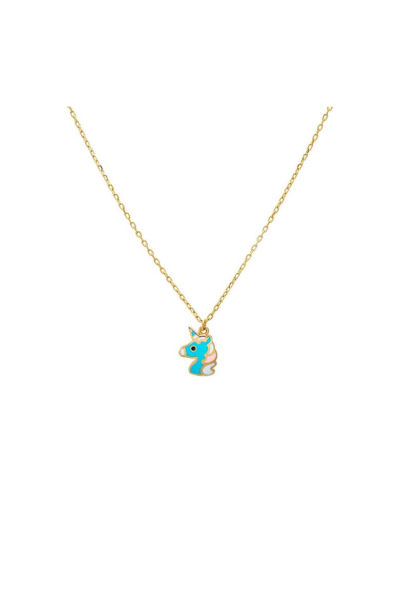 BY ADINA EDEN Kids Blue Unicorn Necklace 14K, Main, color, 14K Gold