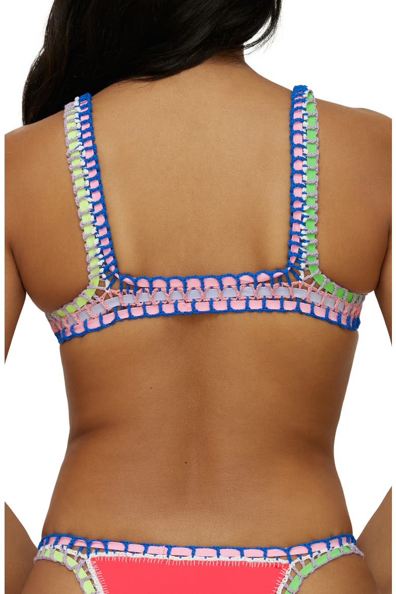 Colorful Whipstitch Trim Triangle Bikini Top, Alternate, color, RED