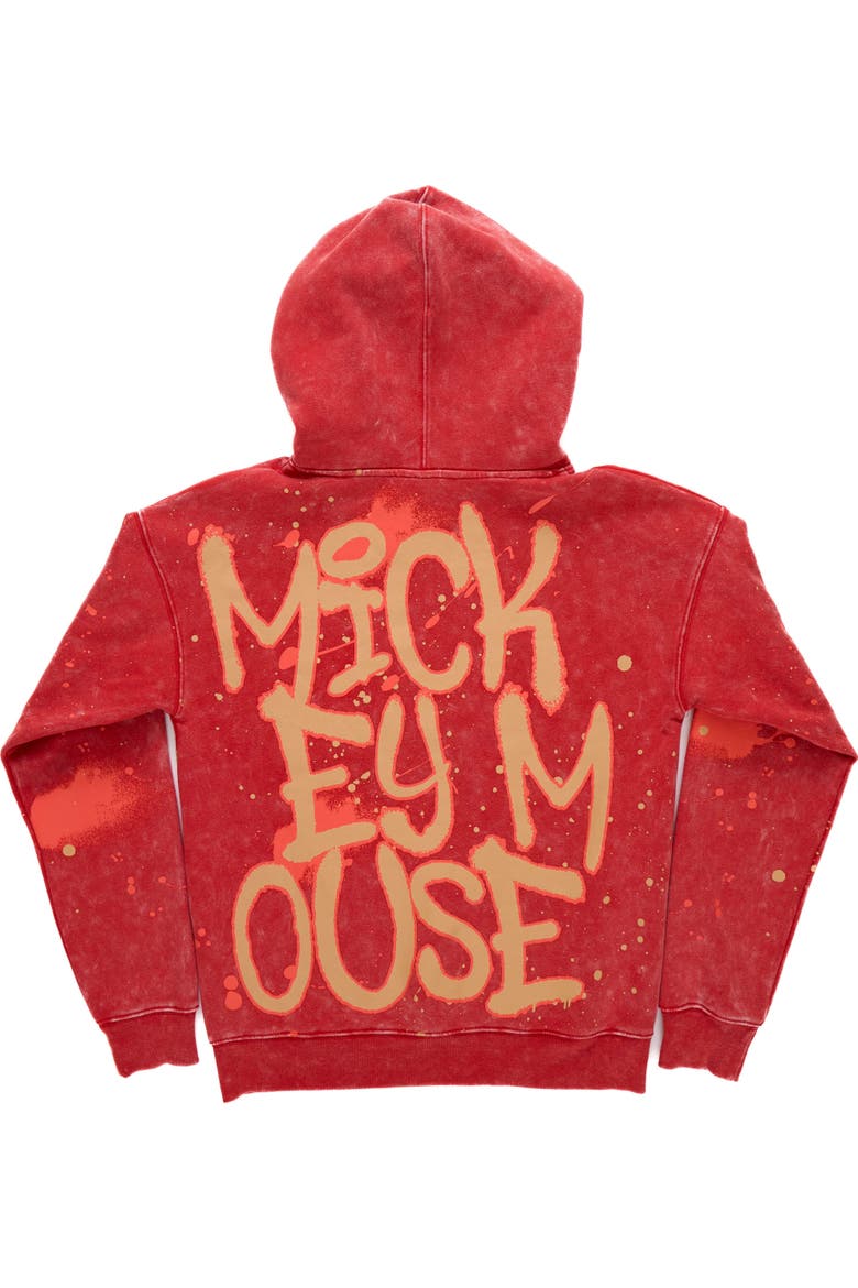 Mickey Mouse Fleece Pullover Hoodie, Alternate, color, Mickey Red Acid Wash