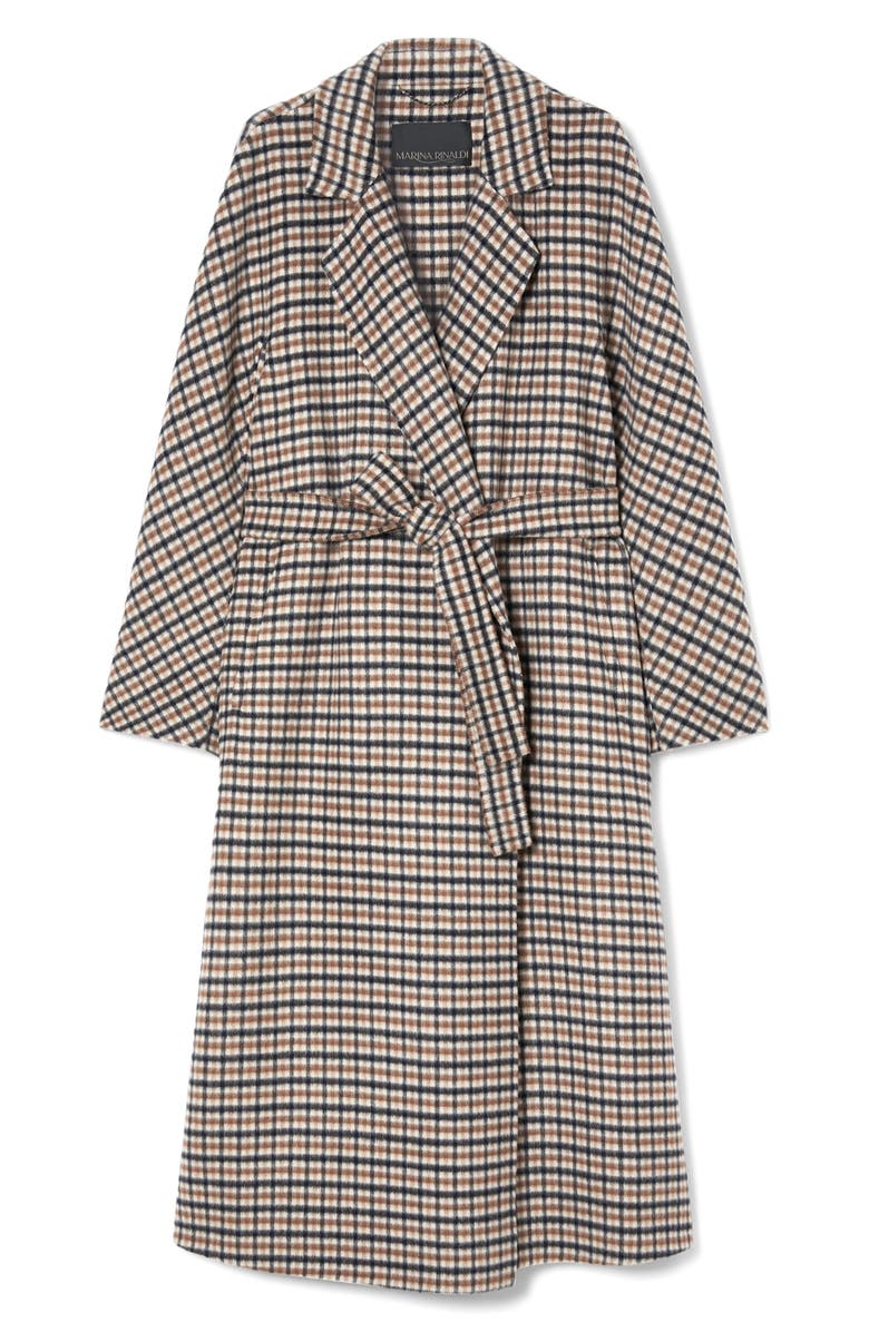 Marina Rinaldi Deremi Check Wool & Mohair Blend Coat, Alternate, color, Kaki