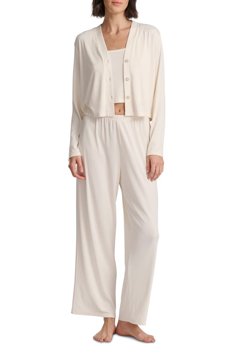 Pointelle Cardigan, Camisole & Pants Pajamas, Alternate, color, EGGNOG