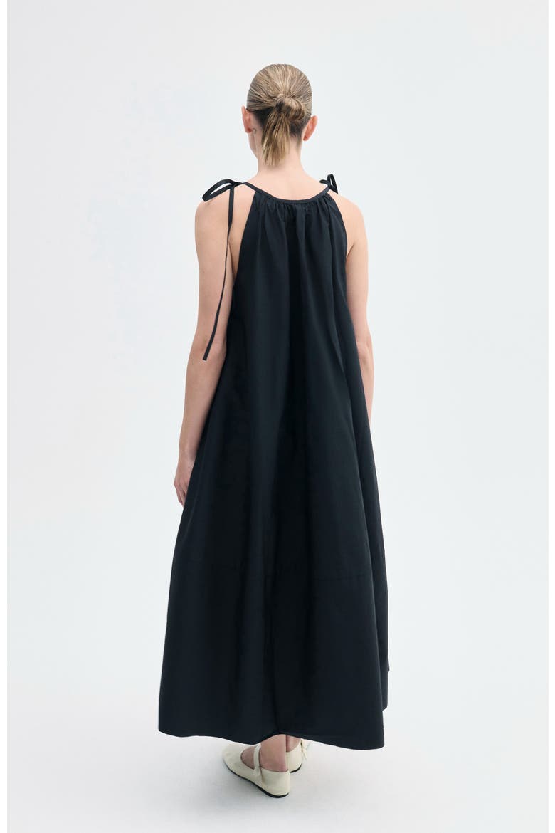 Gathered Halter Dress in Cotton Poplin, Alternate, color, Black