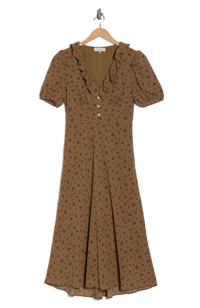 WAYF Ruffle Neck Midi Dress, Alternate, color, Juniper Ditsy