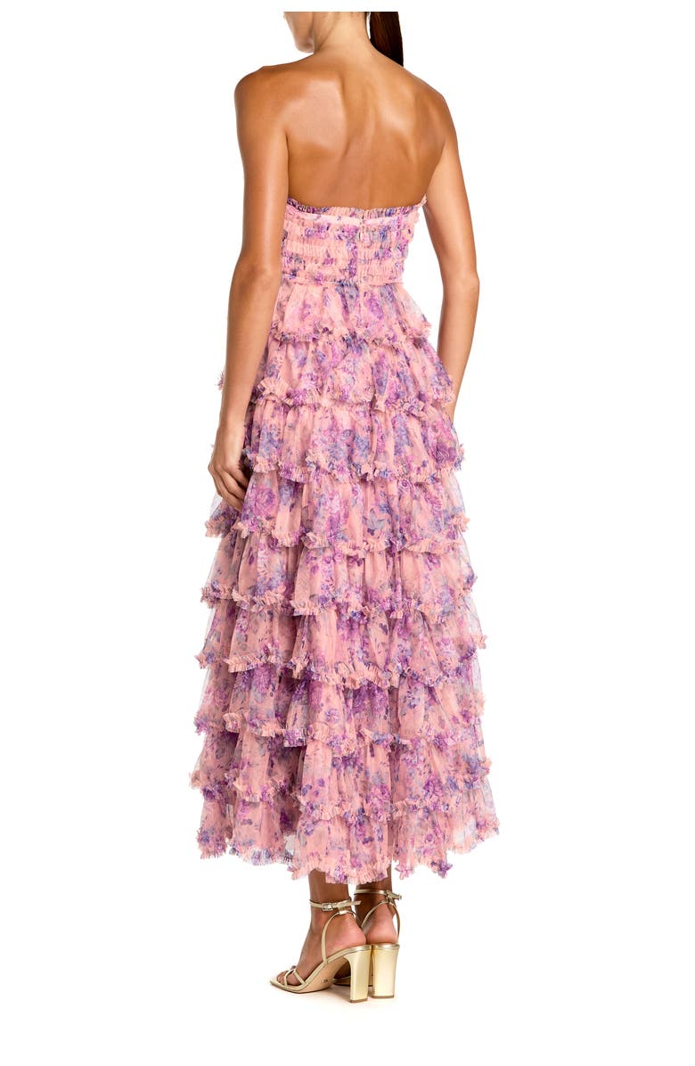 Mac Duggal Printed Mesh Strapless Ruffle A Line Midi Dress, Alternate, color, Orchid Multi