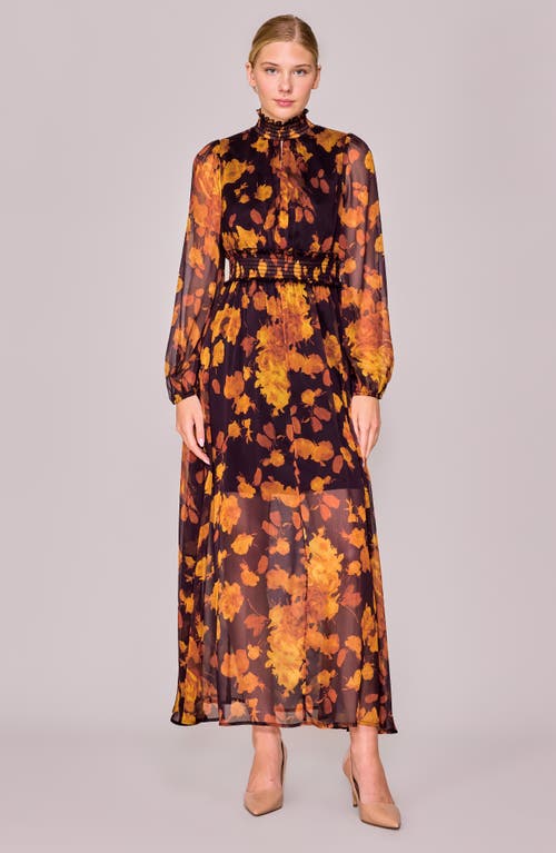 Melloday Floral Long Sleeve Chiffon Dress In Multi
