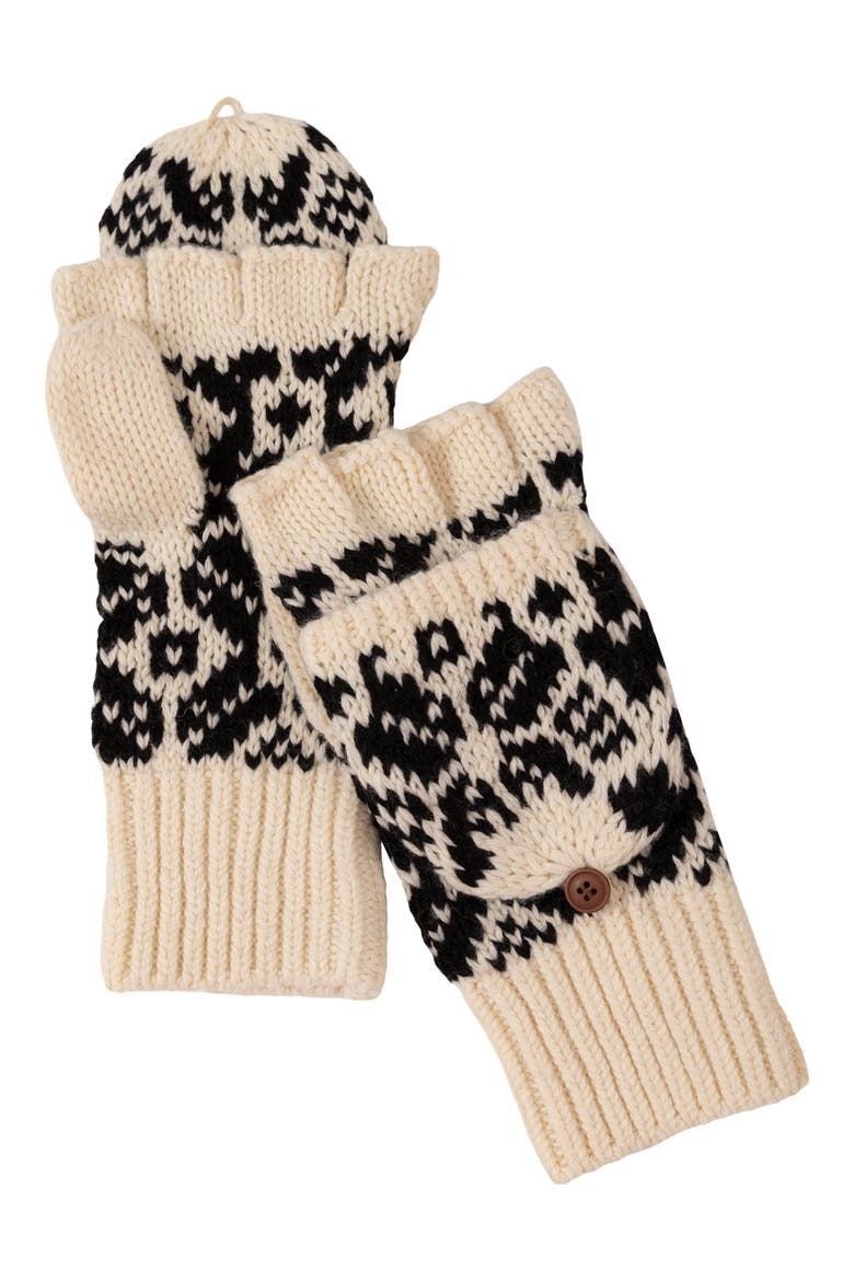 Evergreen Fair Isle Pop Top Gloves, Alternate, color, BLACK