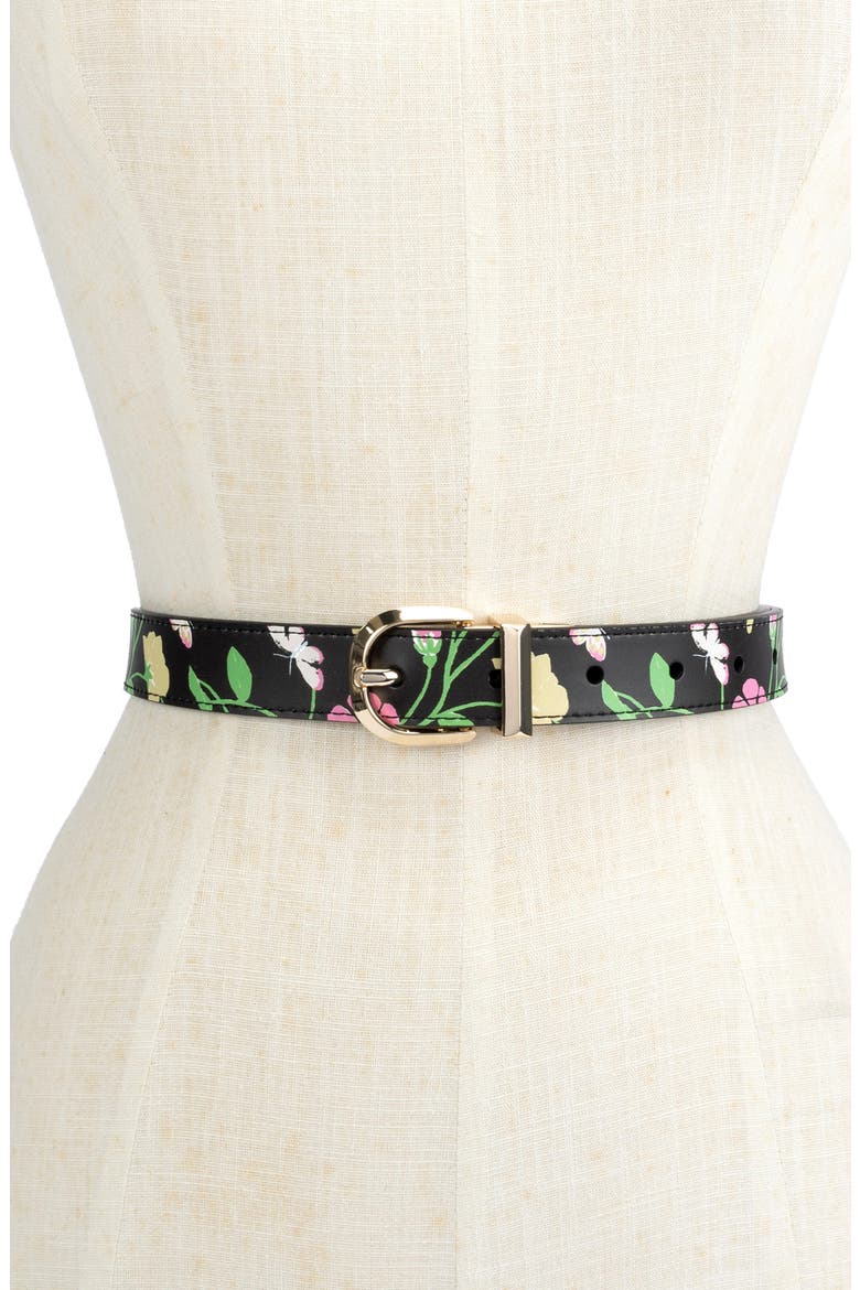 reversible leather blend belt, Alternate, color, BLACK FLORAL PRINT