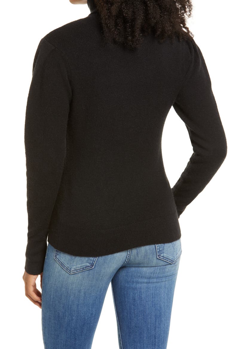 Rachell Parcell Puff Shoulder Turtleneck Sweater, Alternate, color, BLACK