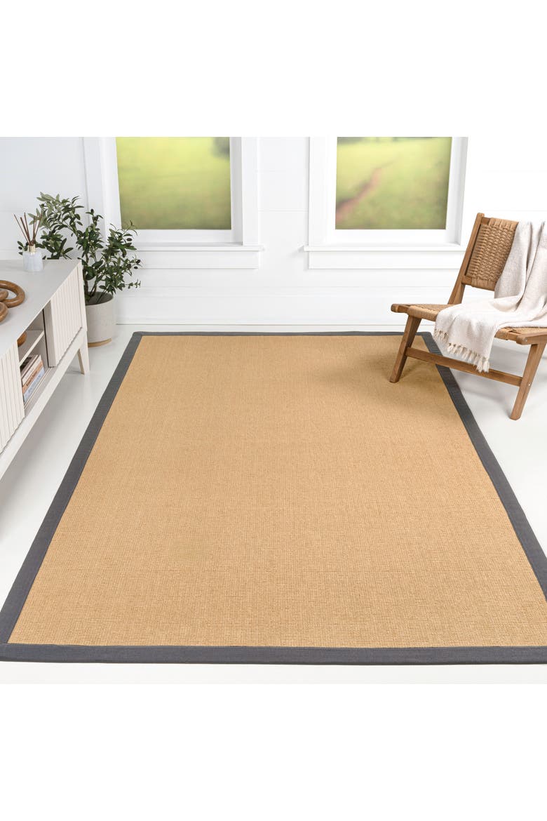 Camden Farmhouse Cottage Border Jute Area Rug, Alternate, color, Natural/Dark Gray