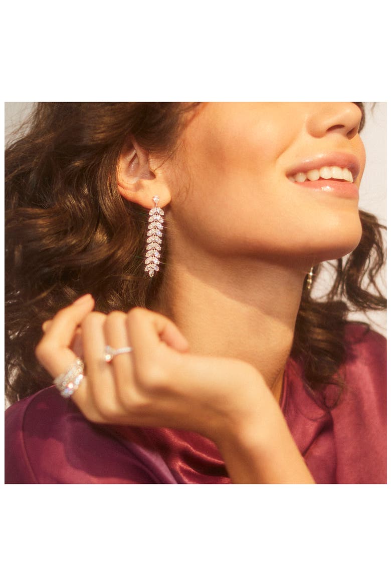 RSVP Leaf Linear Drop Earrings, Alternate, color, RHODIUM