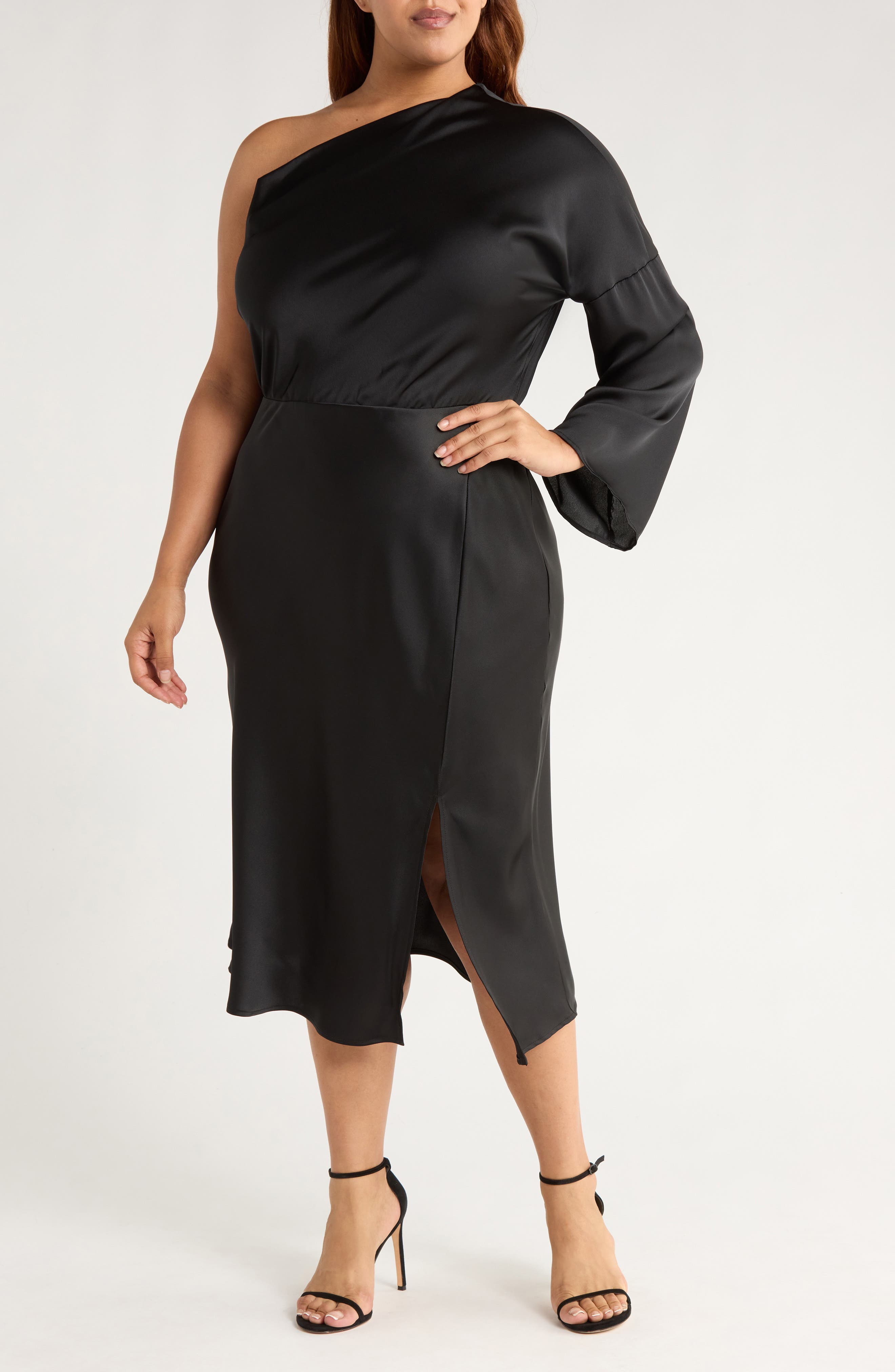 Renee C One-Shoulder Satin Midi Dress