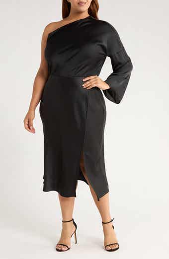 Renee C One-Shoulder Satin Midi Dress