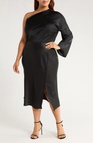 Renee C One-Shoulder Satin Midi Dress