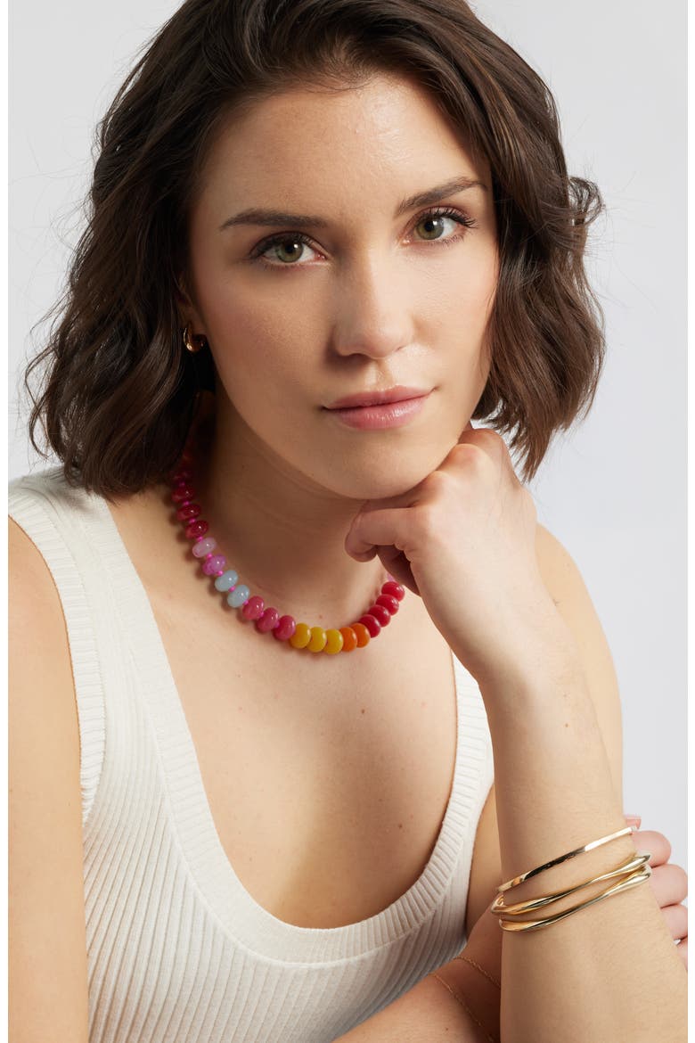 12mm Beaded Necklace, Alternate, color, PINK MULTI- GOLD
