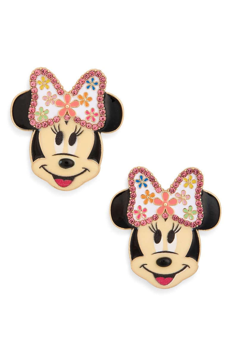 BaubleBar x Disney<sup>®</sup> Minnie Mouse Floral Bow Drop Earrings, Main, color, Gold Multi