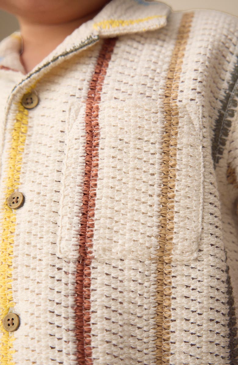 NEXT Kids' Textured Stripe Camp Shirt, Alternate, color, Neutral
