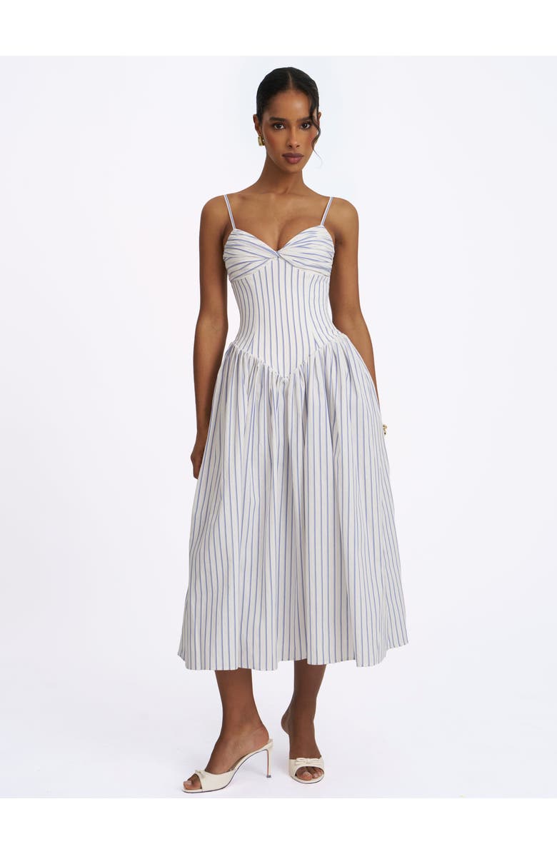 Miss Circle Olea Striped Cotton Poplin Ruched Midi Dress, Alternate, color, Sky Blue