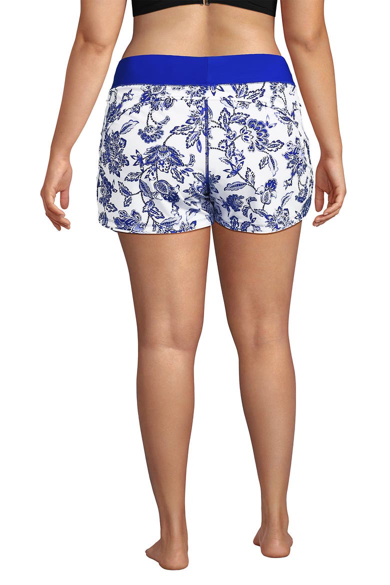 3" Quick Dry Elastic Waist Board Shorts Swim Cover-up Shorts with Panty, Alternate, color, White/Blue Vintage Floral