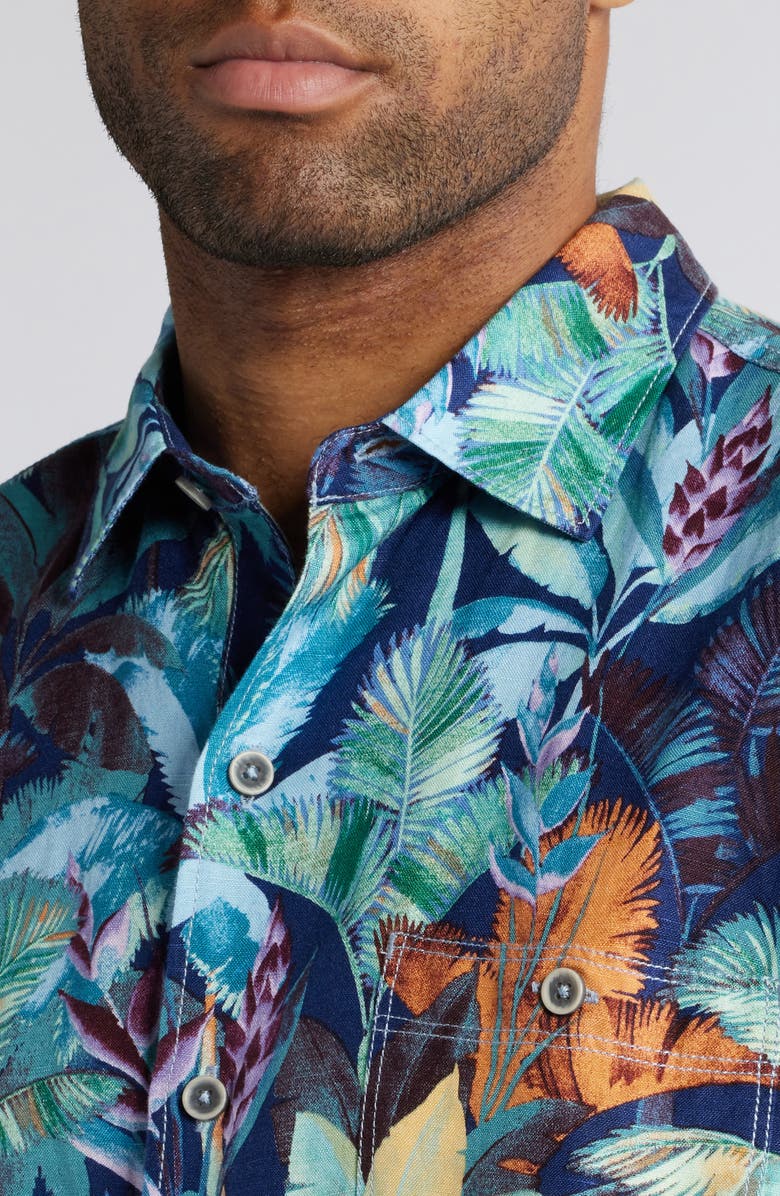 Tommy Bahama Sand Fuego Palms Short Sleeve Linen Blend Button-Up Shirt, Alternate, color, 