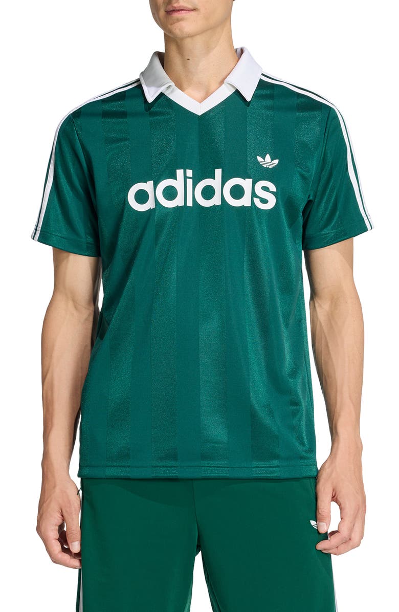 adidas Short Sleeve Stripe Soccer Jersey, Main, color, Collegiate Green