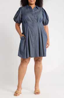 Eliza J Cotton Puff Sleeve Shirtdress