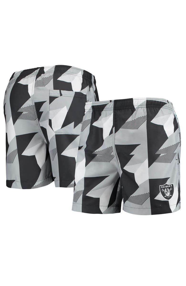 FOCO Men's FOCO Black/Silver Las Vegas Raiders Geo Print Swim Trunks, Main, color,