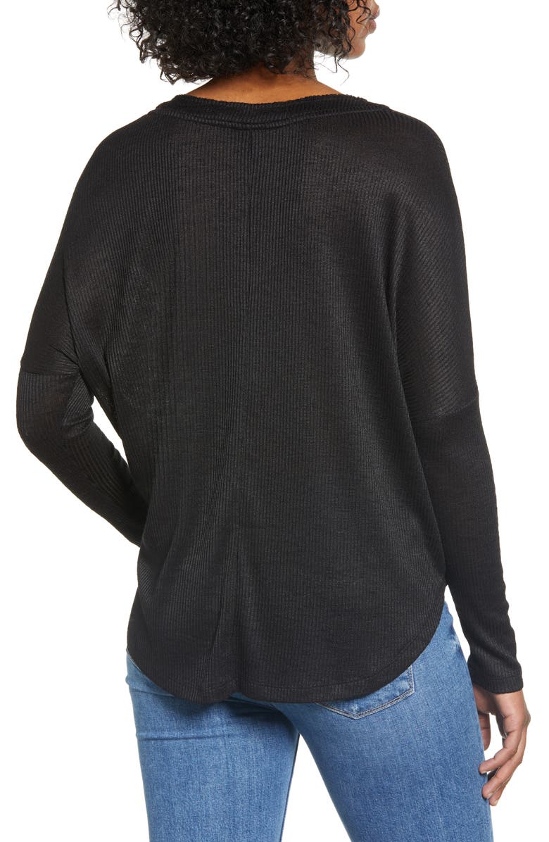 Bobeau Ribbed Tie Front Top, Alternate, color, 