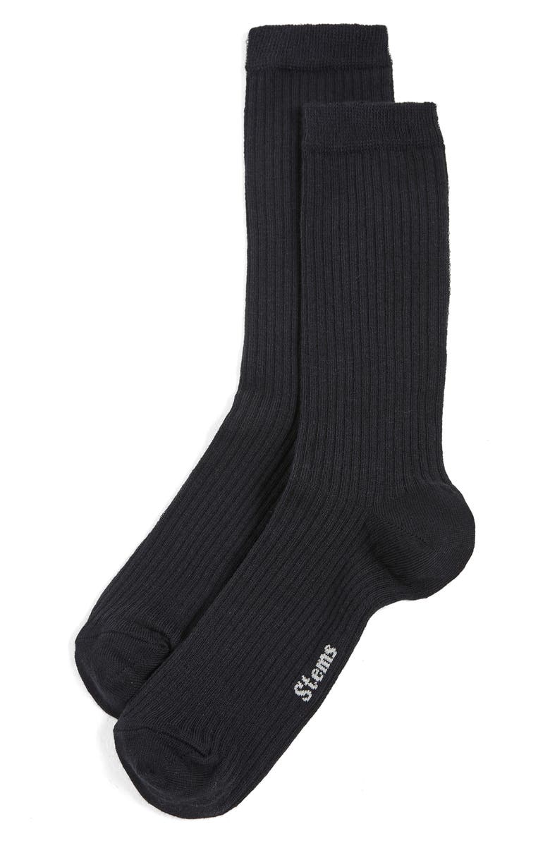 Stems Cotton & Cashmere Blend Crew Socks, Main, color, Black