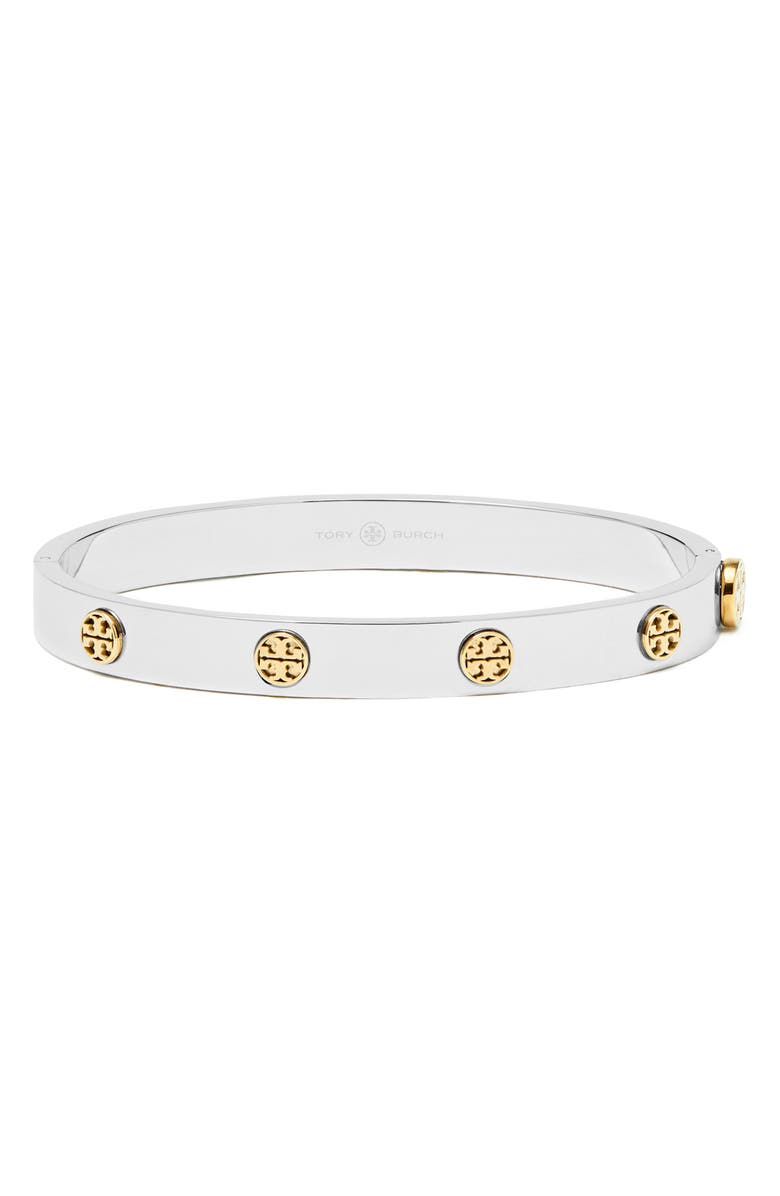 Tory Burch Icon Hinge Bracelet, Main, color, Tory Silver / Tory Gold
