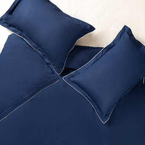 Brito Piping 200 Tc Percale King Size 100% Cotton Duvet Cover Set 94X87 In