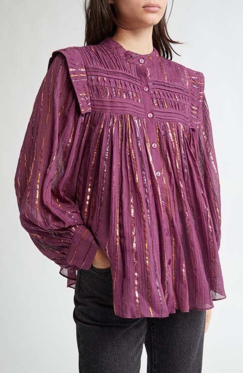 Pleated Yoke Button-Up Top