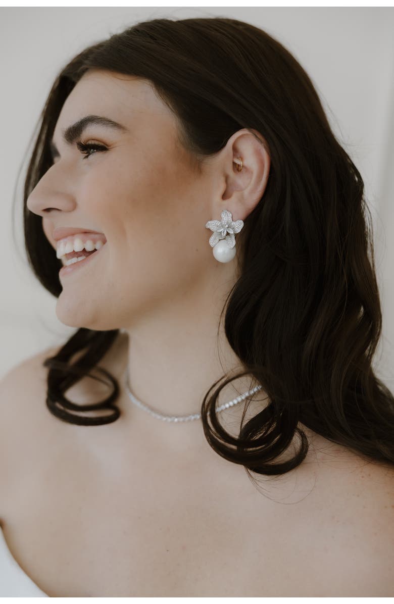 Untamed Petals Sonnet Pearl Drop Earrings, Alternate, color, Silver