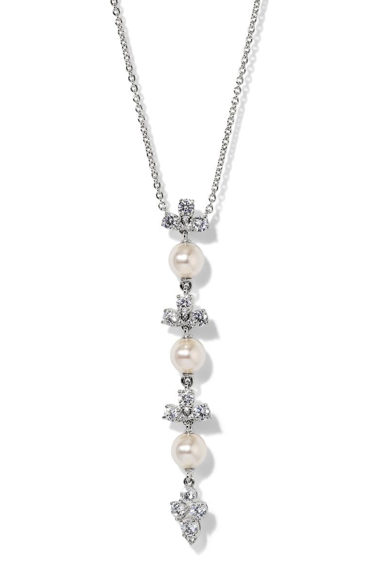 Faux Pearl Y-Necklace, Main, color, RHODIUM