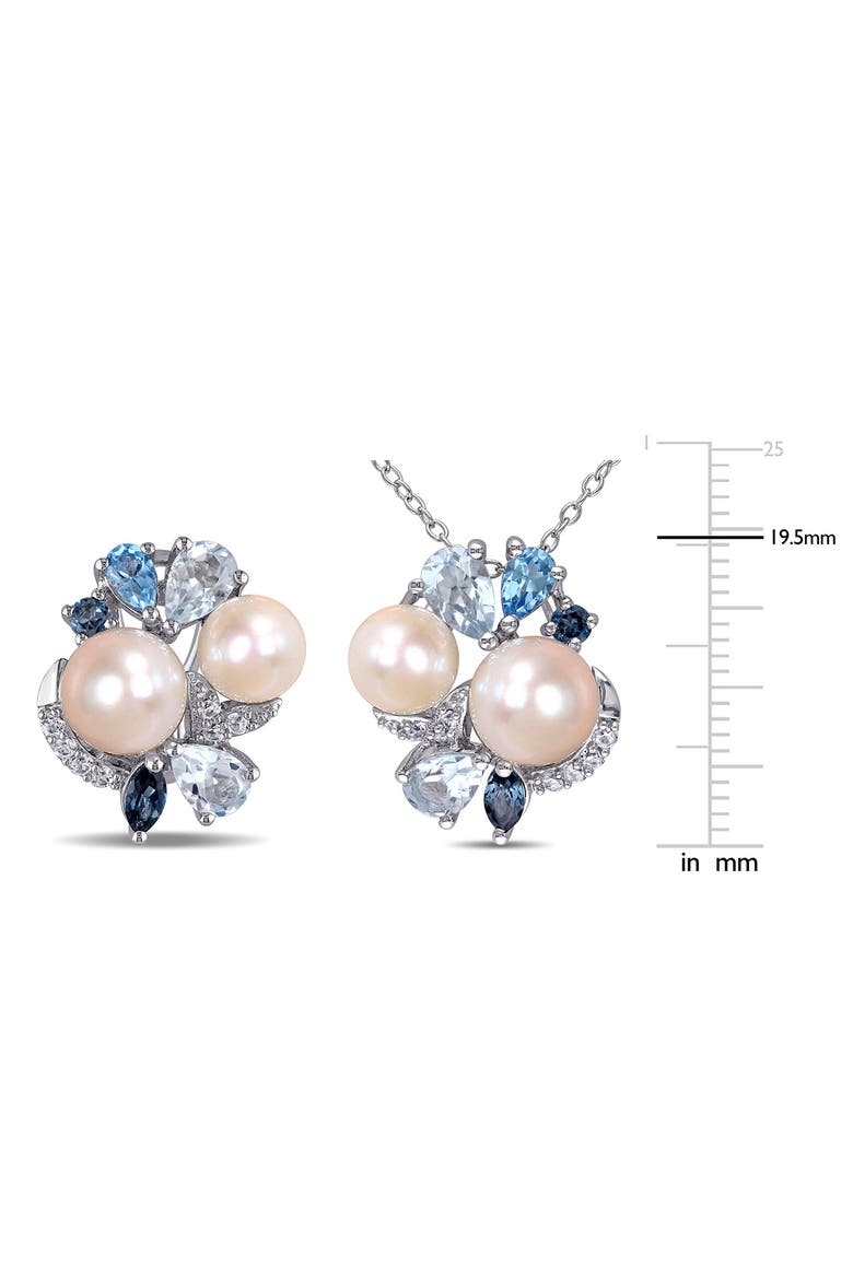 Created White Sapphire, Blue Topaz & 7.5-8mm Cultured Pearl Earrings & Necklace Set, Alternate, color, BLUE