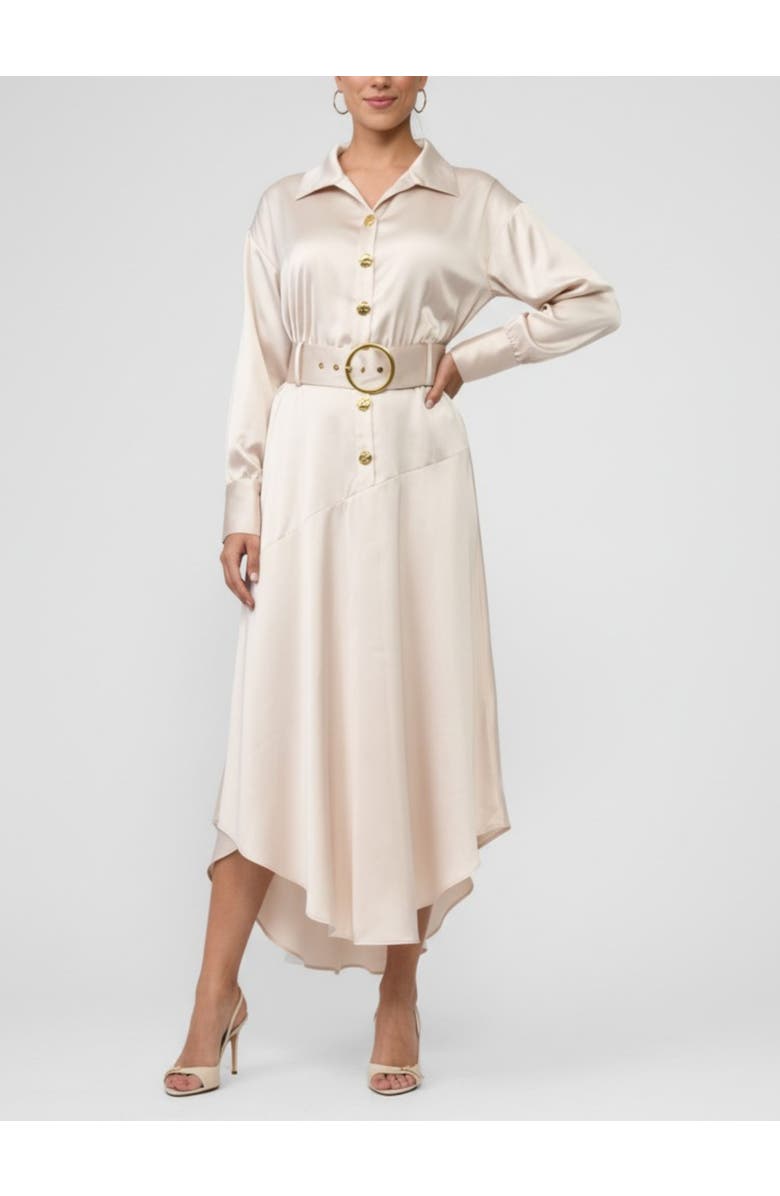 RACHEL Rachel Roy Gilian Long Sleeve Satin Shirt Dress, Main, color, Light Silver Grey