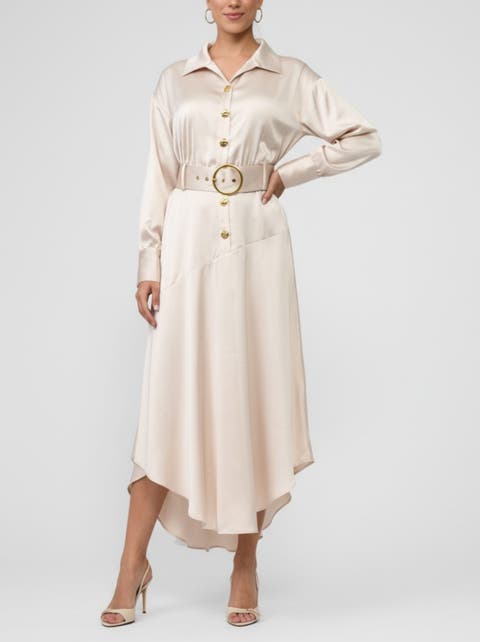 Gilian Long Sleeve Satin Shirt Dress