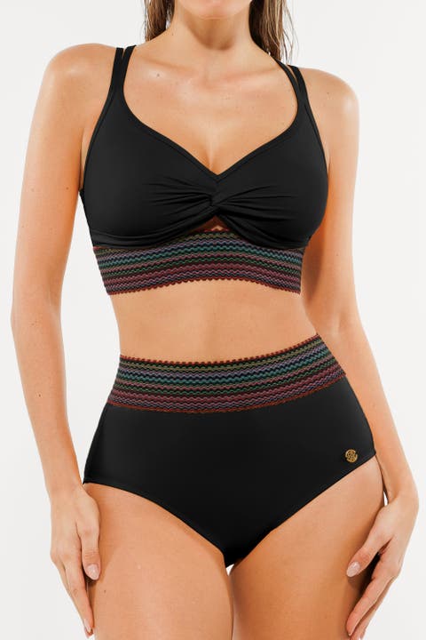 Boho Trim High Waist Tummy Control Bikini Set