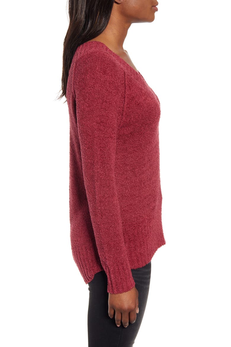Plushy Double V-Neck Pullover, Alternate, color, RED CORDOVAN
