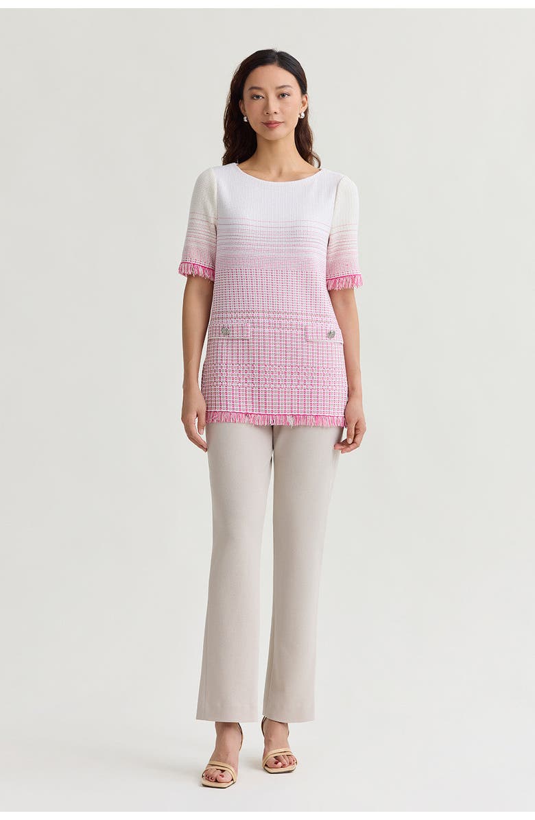 Ming Wang Ombre Fringe Trim Jacquard Knit Tunic, Alternate, color, Carmine Rose/Limestone