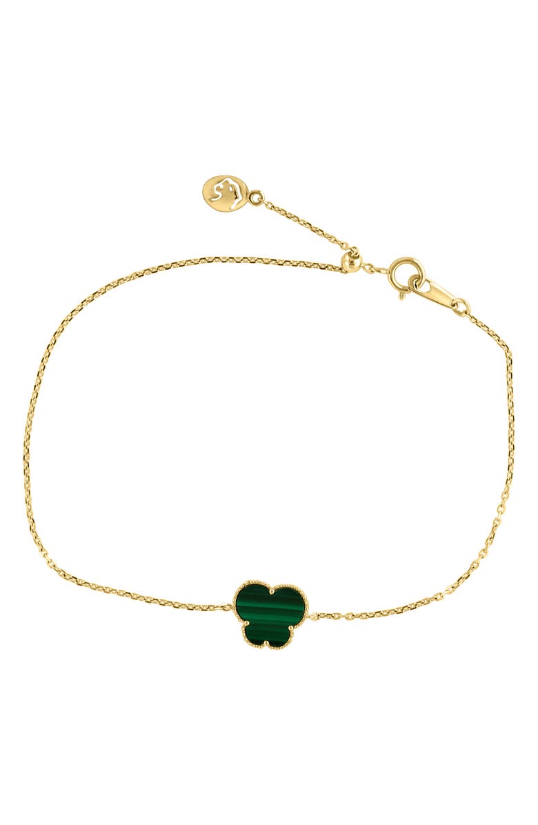 EFFY 14K Yellow Gold Malachite Clover Bracelet, Main, color, Green