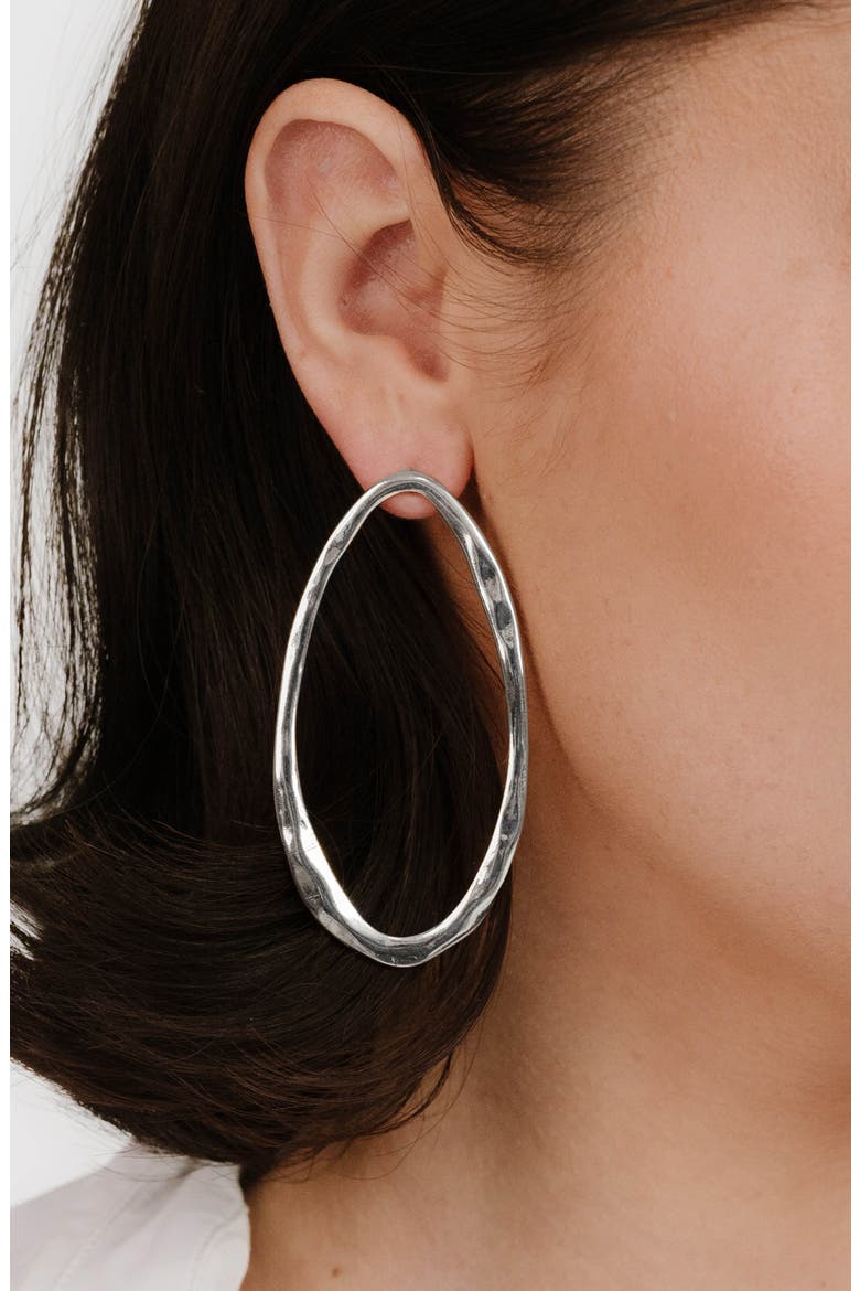 Large Oval Hammered Hoop Earrings, Alternate, color, SILVER