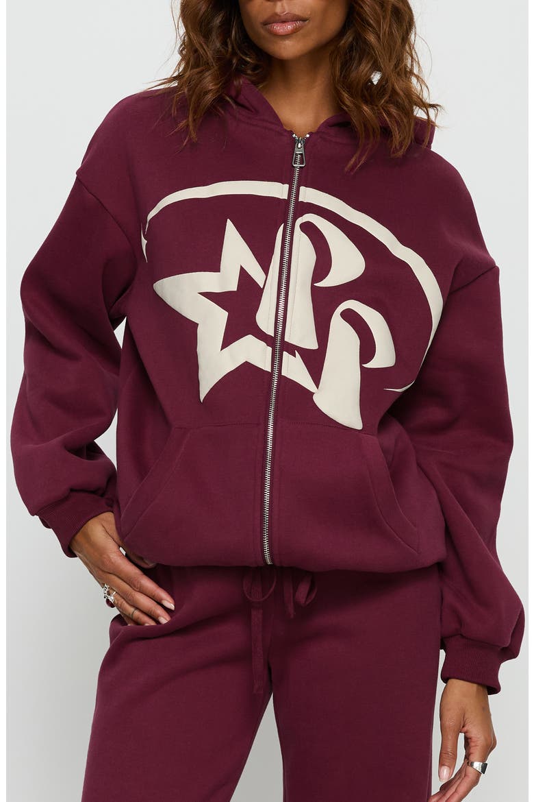 Stargirl Front Zip Hoodie, Main, color, BURGUNDY