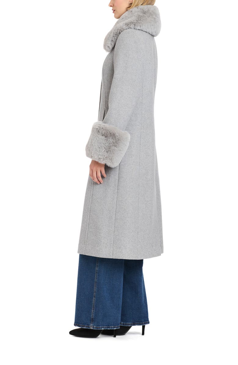 Vince Camuto Single Breasted Coat with Removable Faux Fur Collar & Cuffs, Alternate, color, Grey