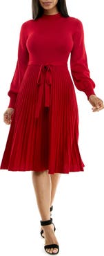 Nina Leonard Tie Waist Fit & Flare Sweater Dress