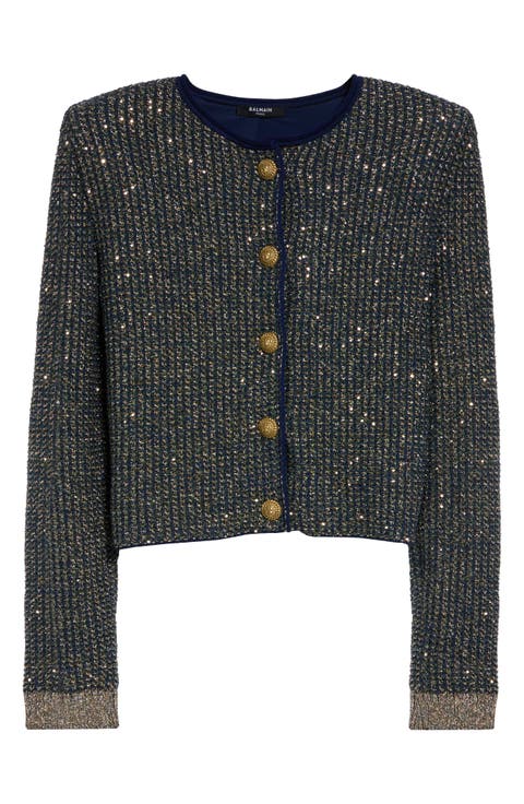 Glitter Fringe Tweed Cardigan