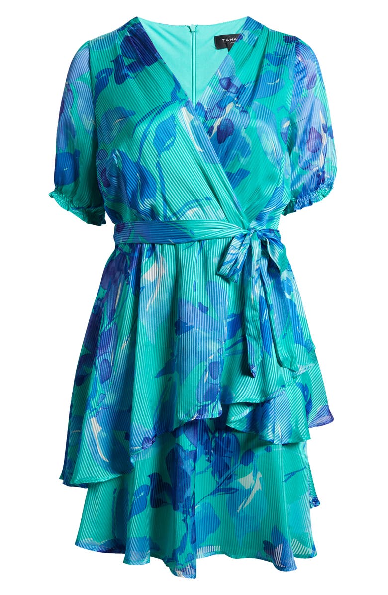 Tahari ASL Floral Shadow Stripe Satin Dress, Alternate, color, Multi Blue