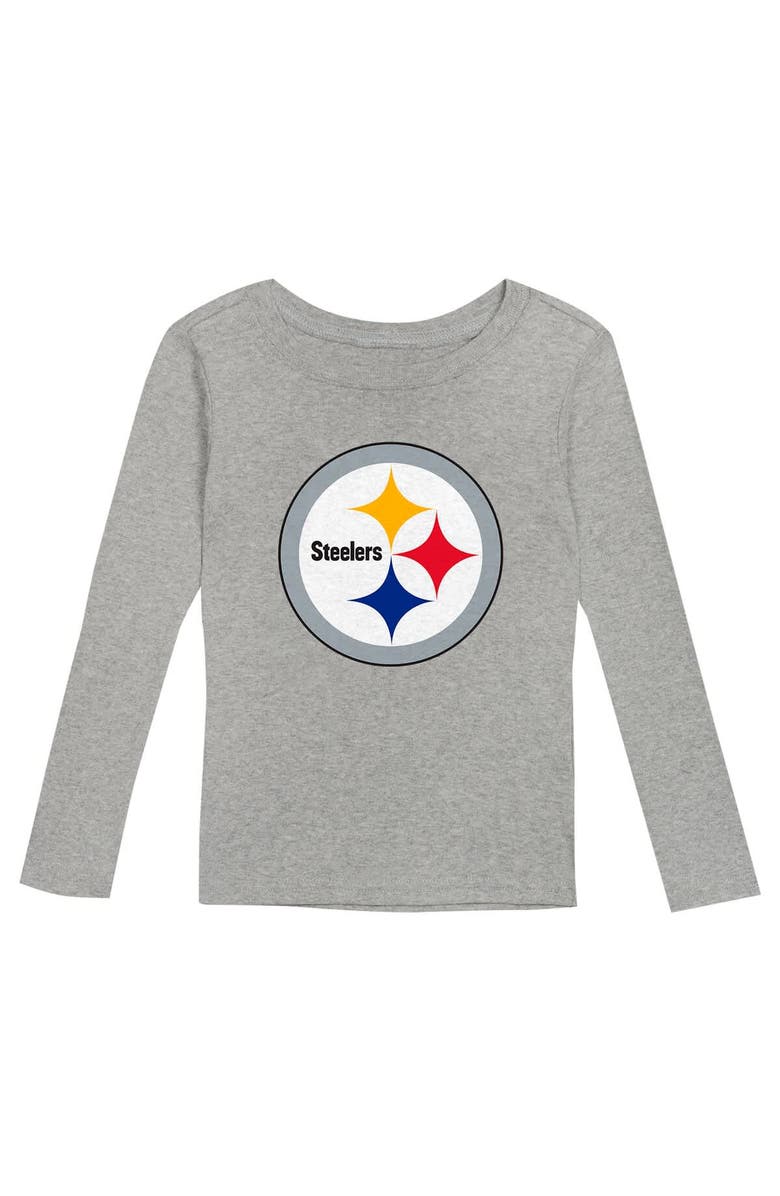 Outerstuff Preschool Heather Gray Pittsburgh Steelers Long Sleeve T-Shirt and Pants Sleep Set, Alternate, color, 