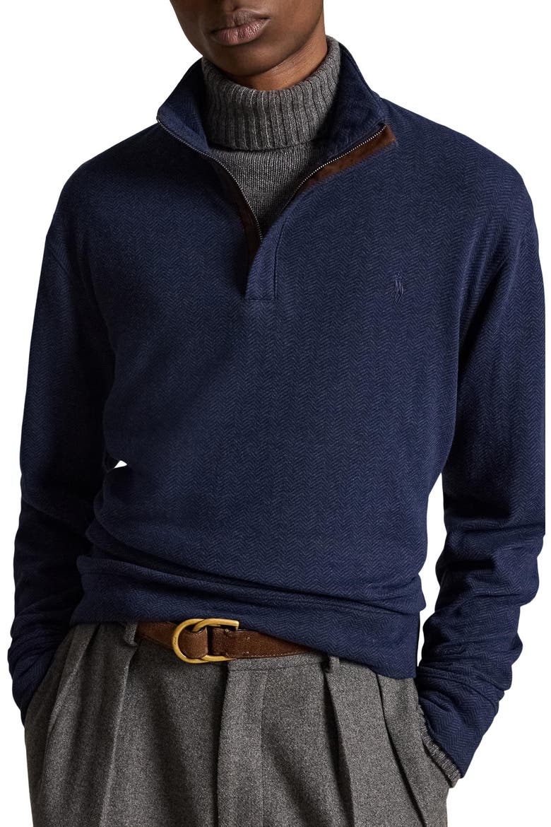 Herringbone Double Knit Quarter Zip Pullover, Main, color, NAVY MULTI