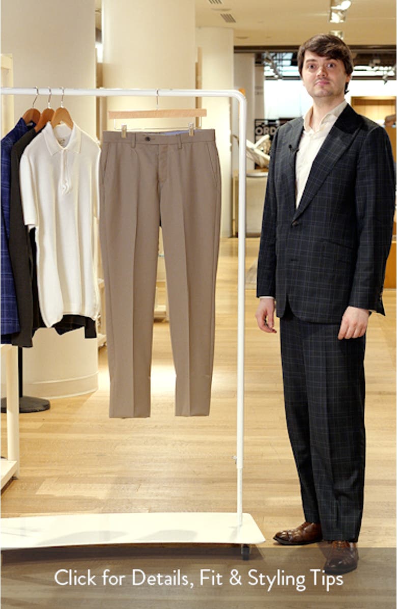 Slim Fit Flat Front Tan Super 100s Wool Dress Pants, sales video thumbnail
