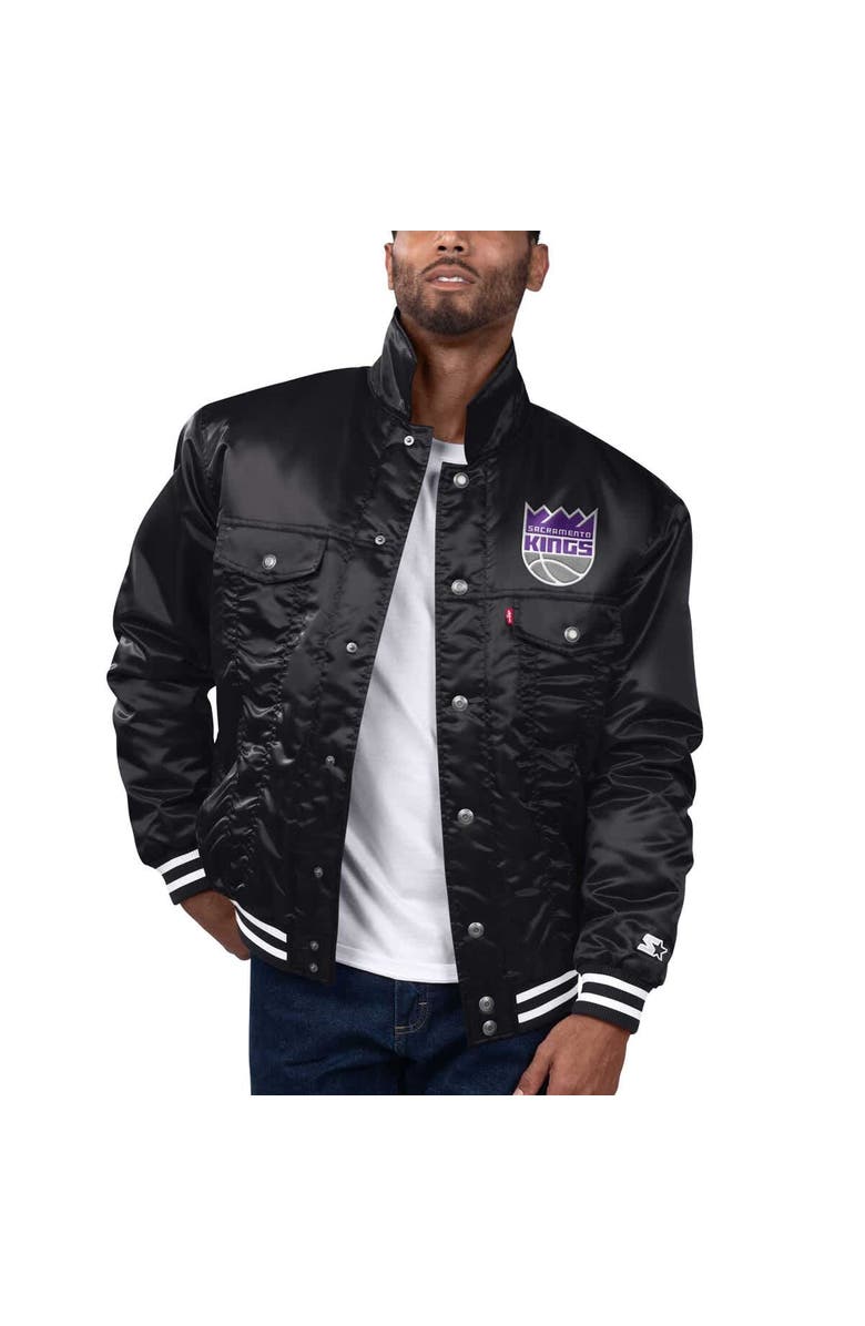 STARTER Men's Starter x Levi's Purple Sacramento Kings Silver Label Trucker Satin Full-Snap Jacket, Main, color, Black